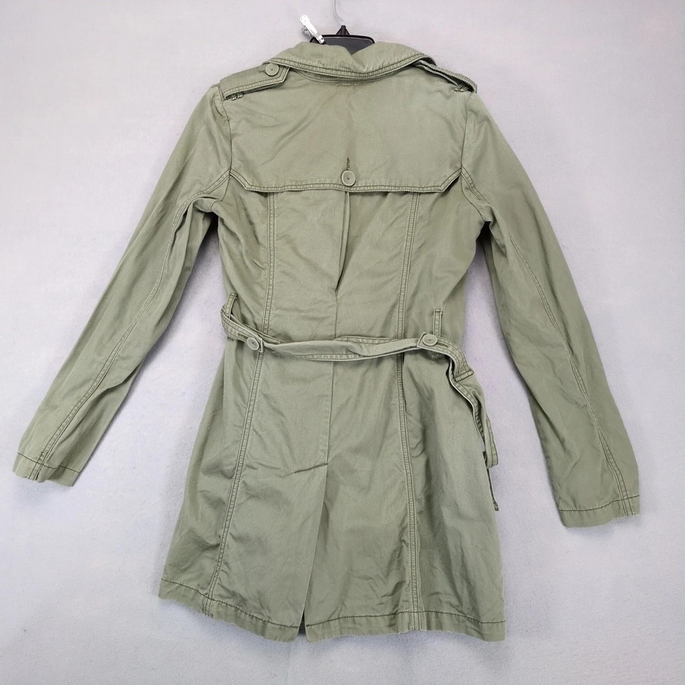 American Eagle Olive Double Breasted Trench Coat Womens M Belted AEO Grunge Chic - Picture 3 of 8